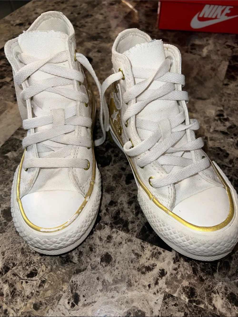 Converse White High Top Sneakers with Gold Details